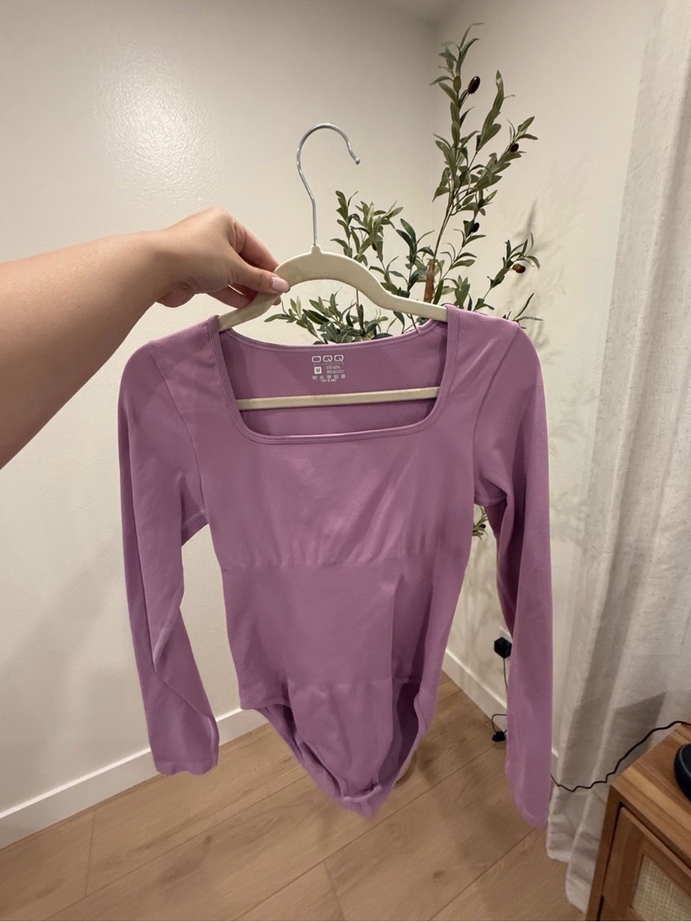Mauve Long Sleeve Square Neck Bodysuit